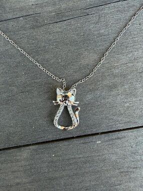Sterling silver diamond cat necklace with rhinestones #catlover #animal